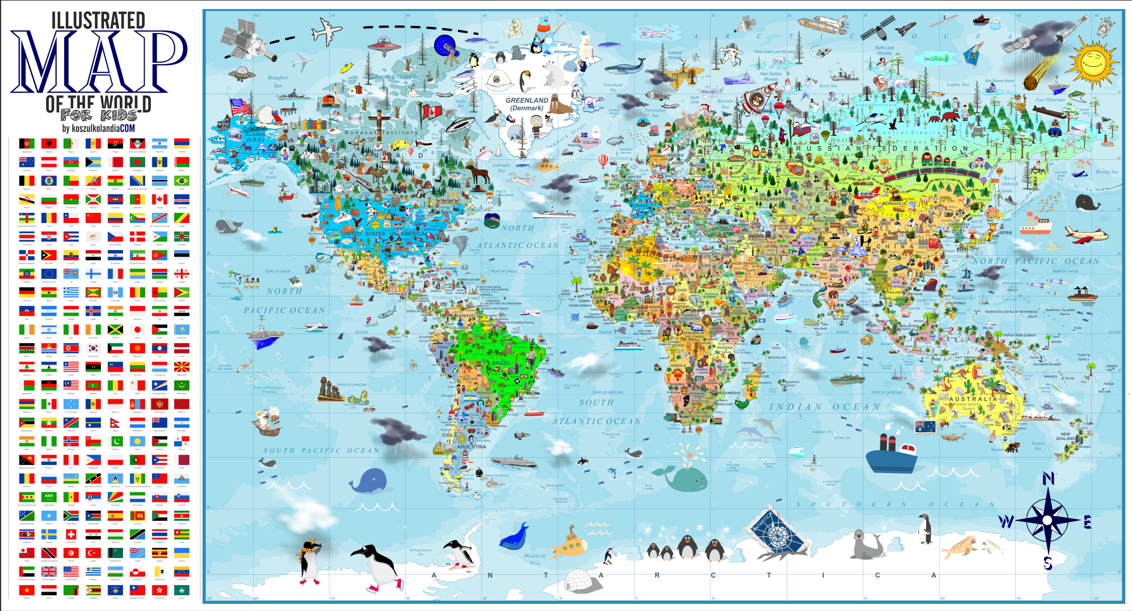 Mapa Świata dla dzieci ilustrowana nr MSWM001